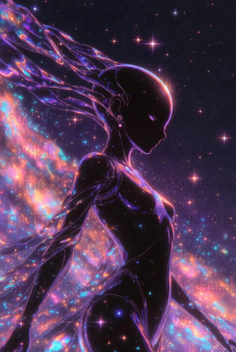 Alien Art Print, Cosmic Woman Illustration, Space Stars Neon Wall Art, Sci-Fi Poster, Galaxy Nebula Decor, Fantasy Artwork Gift