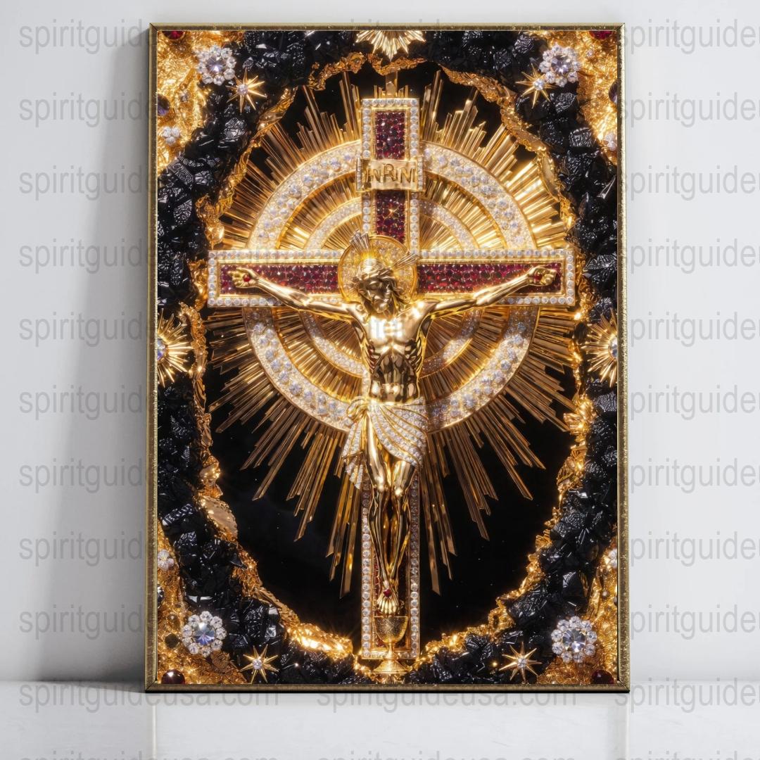 Large Ornate Crucifix Wall Art, Gold and Black Religious Decor, Christian Symbol, Handcrafted Spiritual Gift, Church Decoration