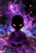 Alien Monk Cosmic Meditation Art Print, Space Nebula Starry Background, Mystic Fantasy Wall Decor, Spiritual Poster