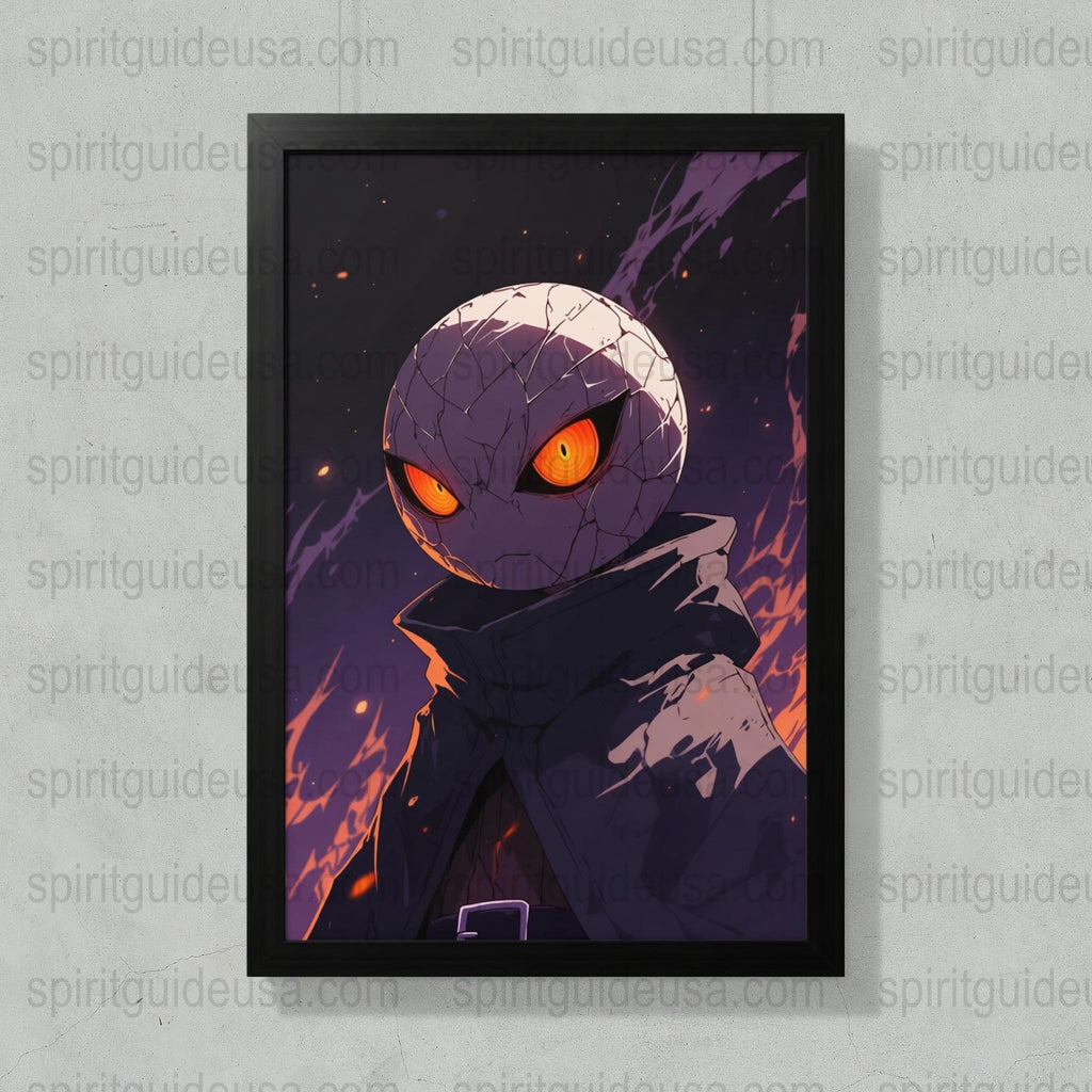 Dark Fantasy Anime Art Print, Mysterious Hooded Character, Orange Eyes, Framed Poster for Home Decor