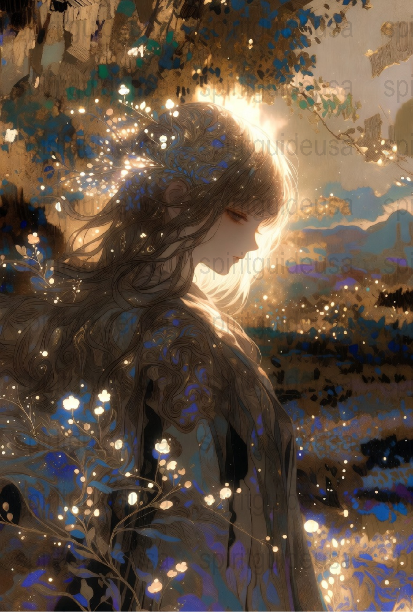 Mystical Forest Art Print, Enchanted Woods Lighted Trees, Fantasy Nature Wall Decor, Magical Landscape Poster, Home Decoration