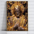 Ornate Religious Icon Art Print, Gold Embellished Jesus Portrait, Christian Wall Decor, Spiritual Gift Idea