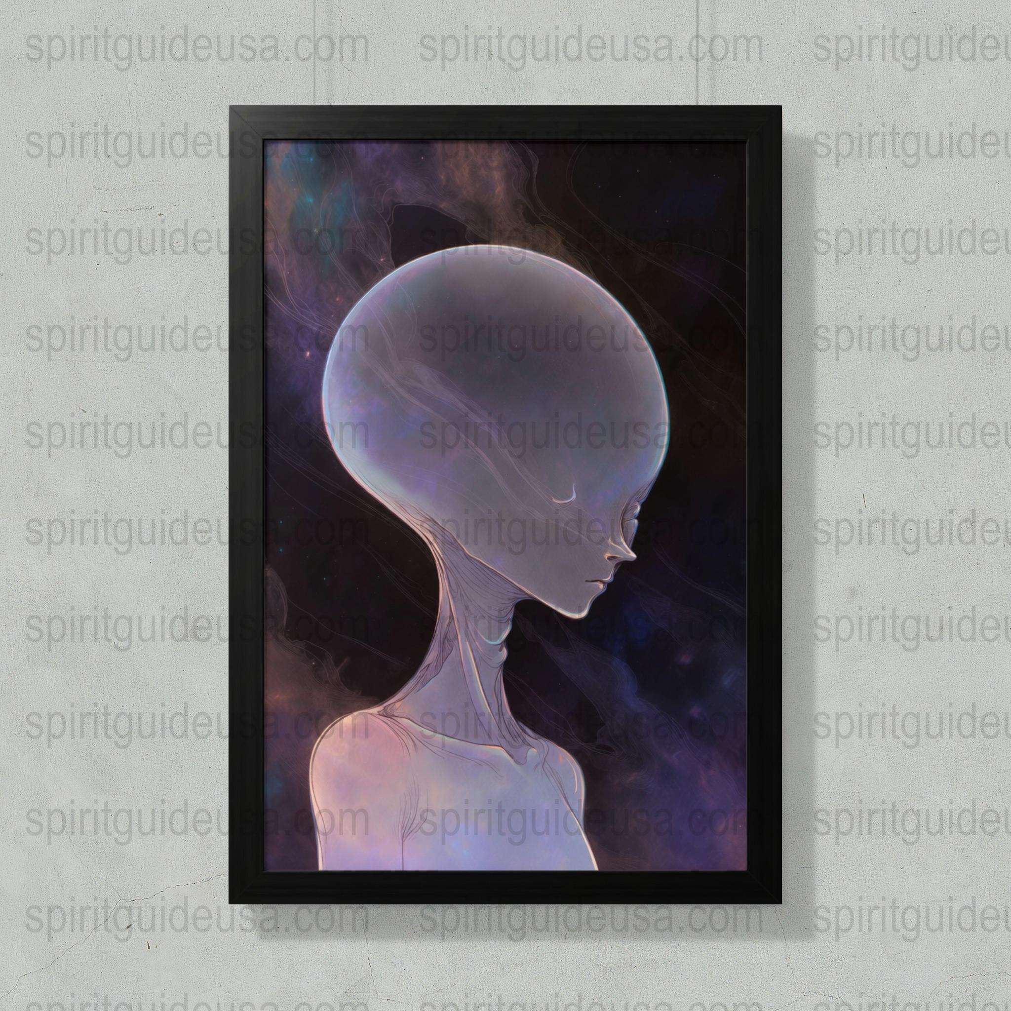 Alien Art Print, Extraterrestrial Being Poster, Sci-Fi Wall Decor, Space Themed Artwork, Modern Home Decoration, Unique Cosmic Gift