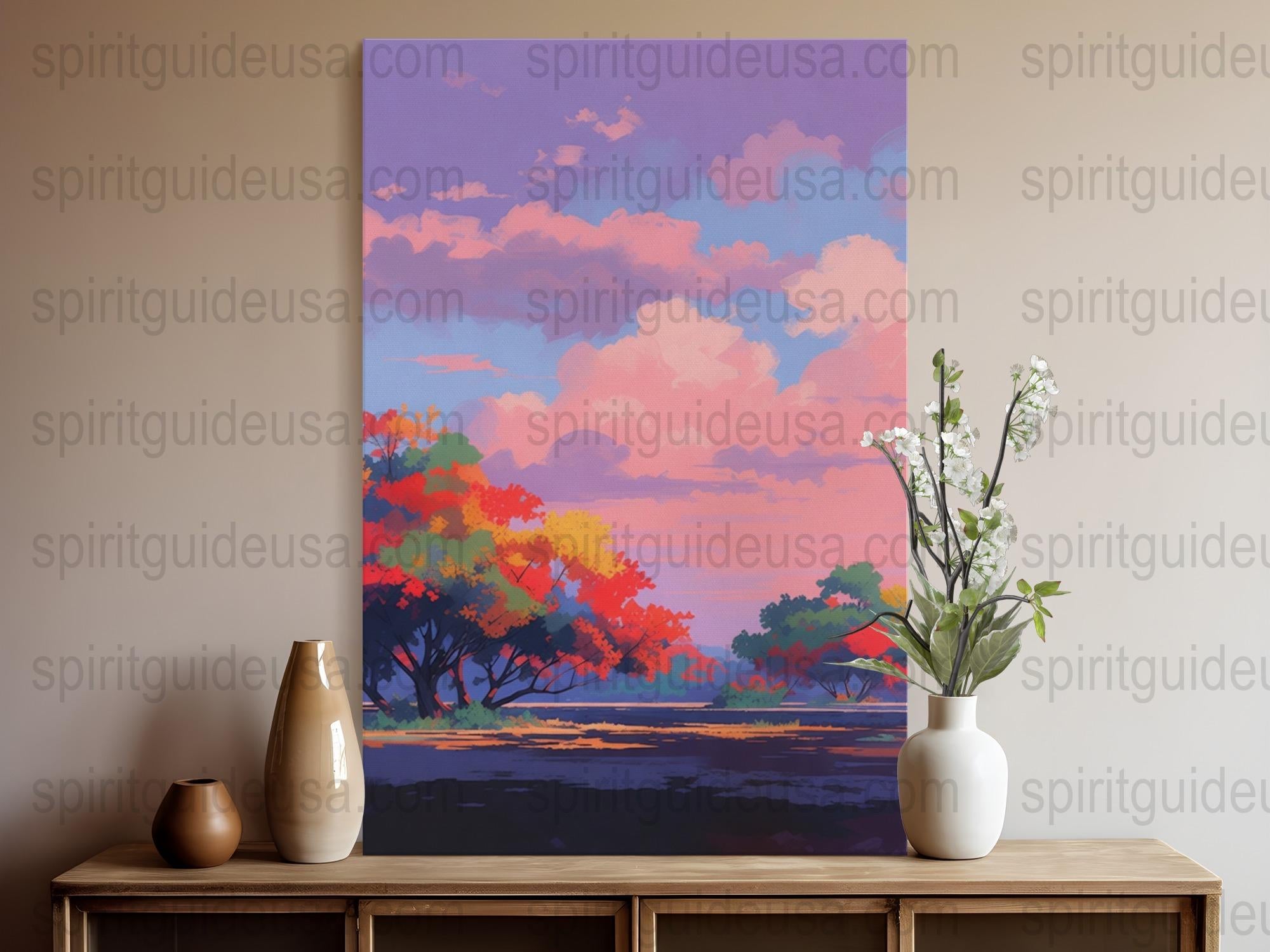 Large Autumn Landscape Canvas Print, Vibrant Forest Wall Art, Nature Home Decor, Colorful Sunset Scenery Painting, Office Artwork