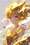 Anime Art Print, Golden Fantasy Girl, Sparkling Eyes, Wall Decor, Poster for Bedroom, Vibrant Yellow Illustration