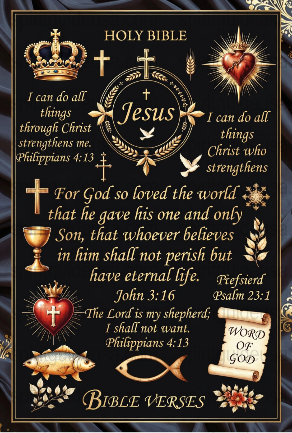 Decorative Christian Wall Art, Holy Bible Verses Poster, Religious Home Decor, Inspirational Scripture Quotes, Gold Accents