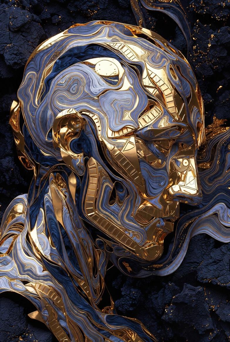 Abstract Golden Sculpture Art Print, Modern Wall Decor, Luxurious Metallic Design, Contemporary Home Decoration, Unique Digital Artwork