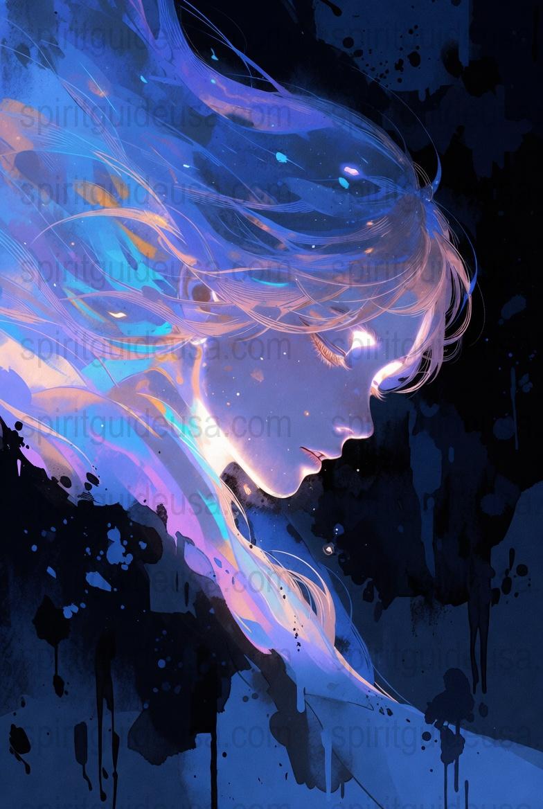 Abstract Blue and White Fantasy Art Print, Celestial Woman Poster, Mystical Wall Decor, Spiritual Artwork, Modern Home Decoration