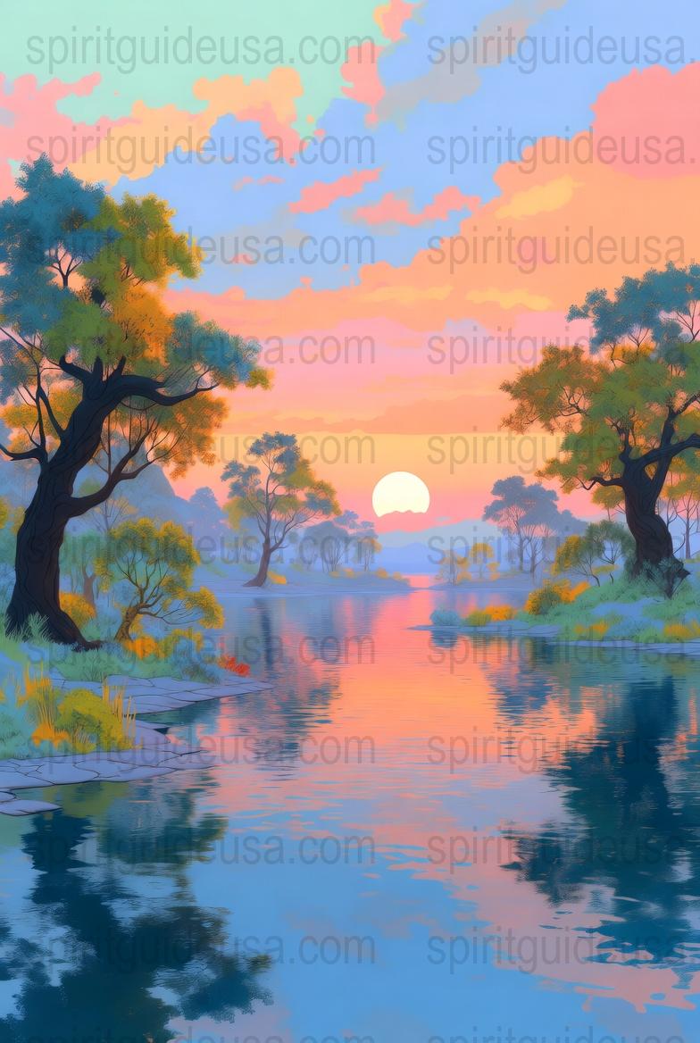Vibrant Sunset Lake Scene Wall Art, Tranquil Nature Landscape Poster, Colorful Home Decor, Peaceful Water Reflection Art Print