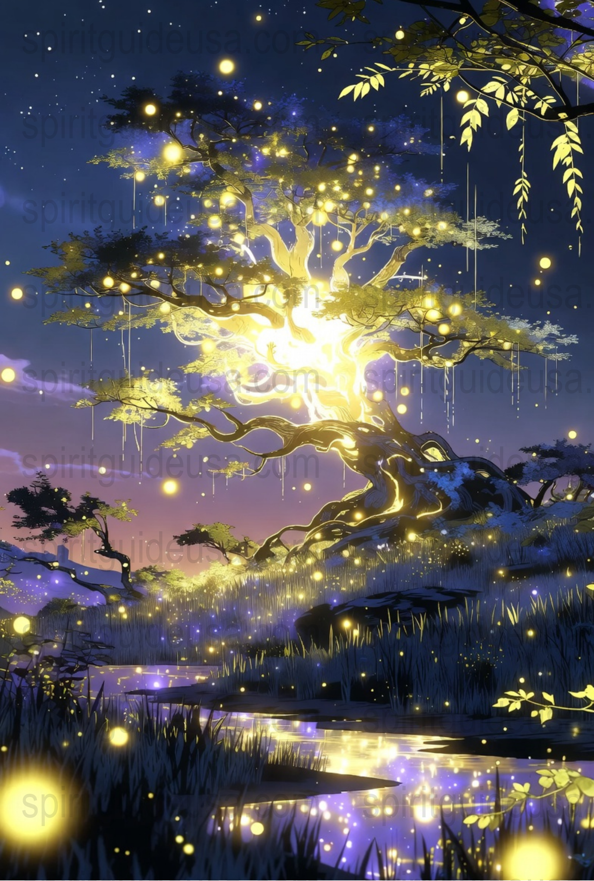 Enchanted Forest Canvas Art Print, Mystical Glowing Tree, Blue Night Sky, Magical Nature Wall Decor, Fantasy Landscape Poster