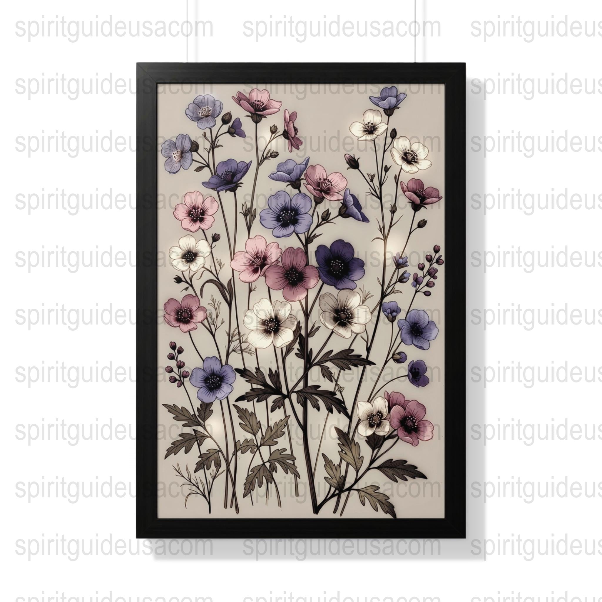Floral Wall Art Print, Vintage Botanical Illustration, Purple Flowers Decor, Nature Inspired Home Decoration, Elegant Living Room Artwork