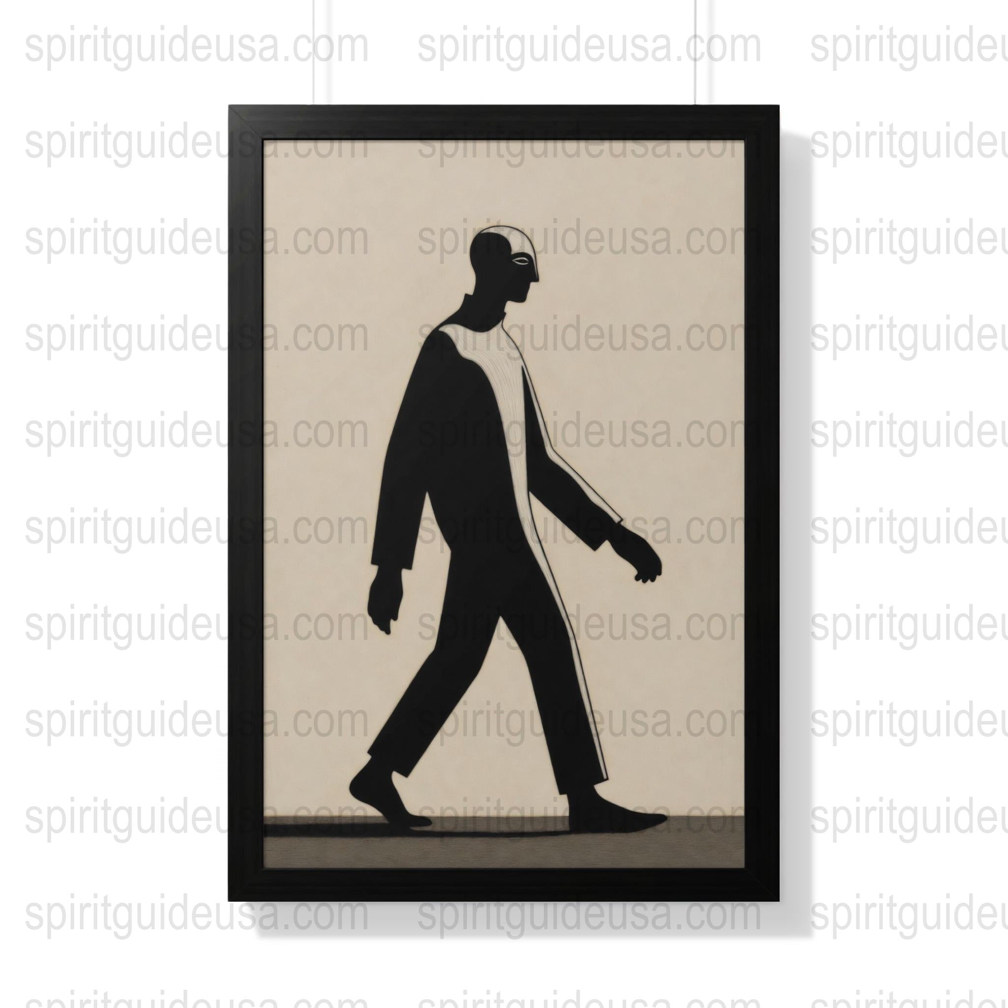 Vintage Walking Man Silhouette Art Print, Classic Monochrome Decor, Framed Minimalist Wall Art