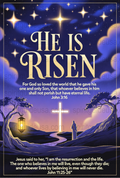 He Is Risen Easter Poster, Christian Religious Wall Art, Inspirational Quote Home Decor, Spiritual Church Event, Blue Background Design