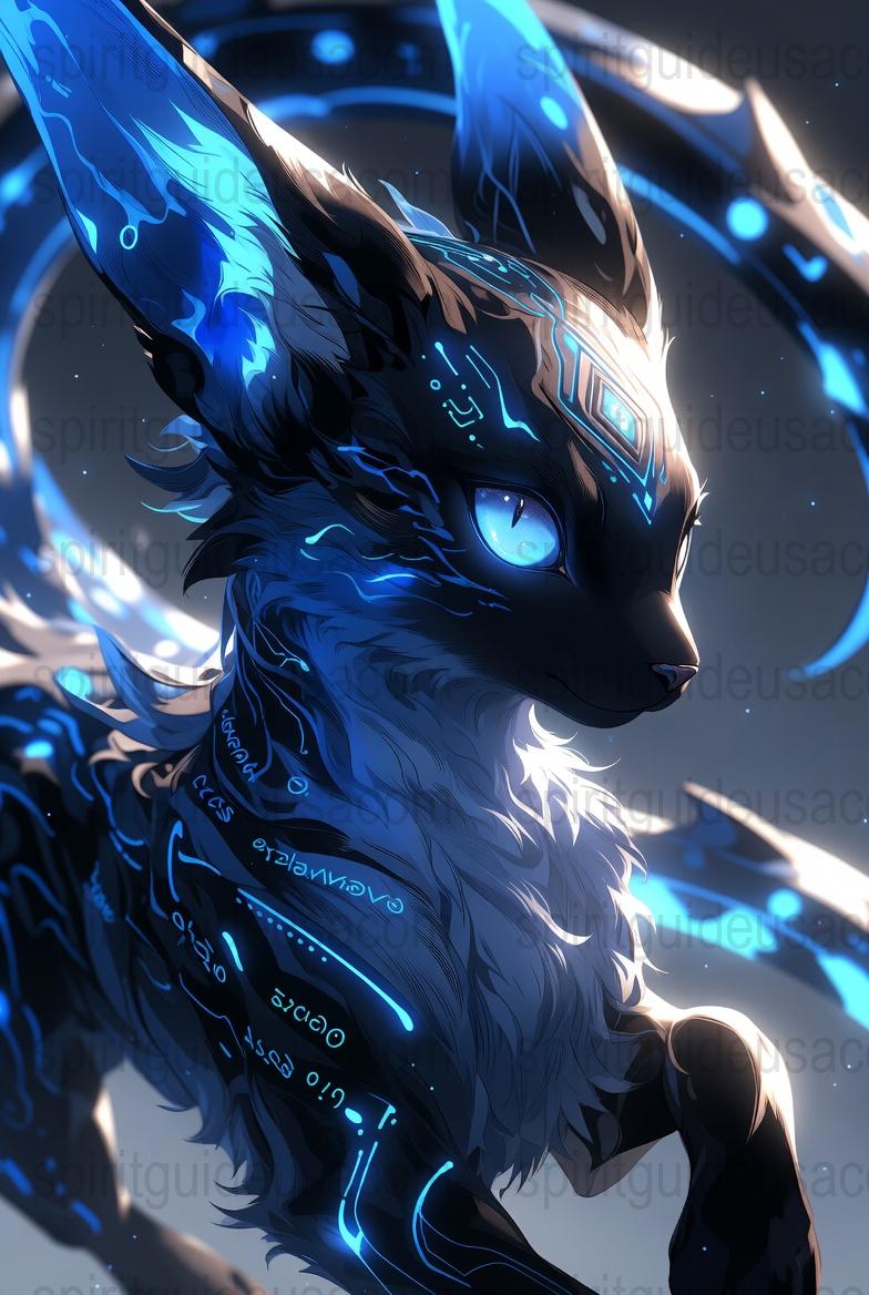 Cybernetic Wolf Art Print, Futuristic Glowing Blue Wolf, Fantasy Animal Poster, Sci-Fi Wall Decor, Digital Illustration, Home Office Artwork