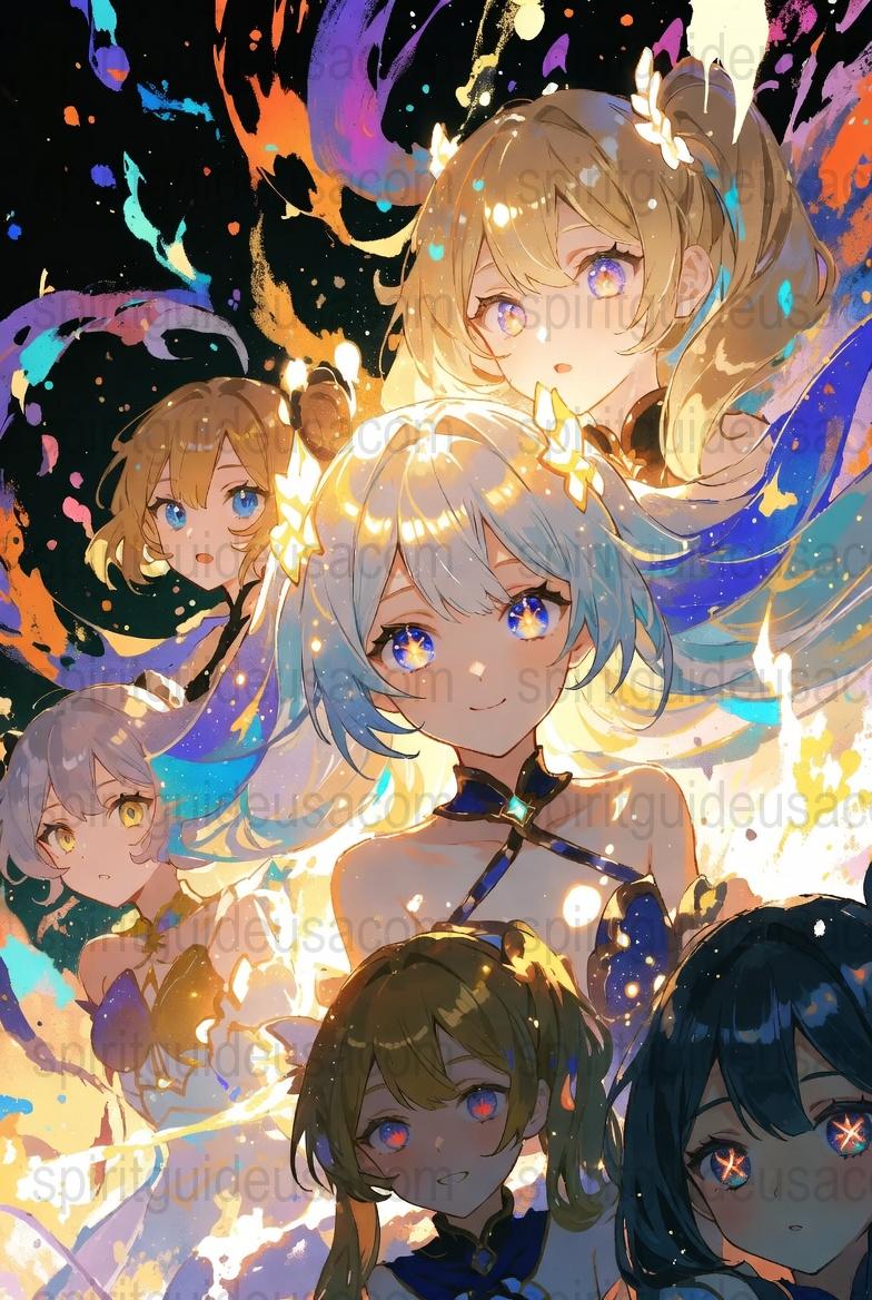 Anime Art Print, Colorful Fantasy Illustration, Starry Night, Anime Characters, Vibrant Wall Decor, Collectible Poster