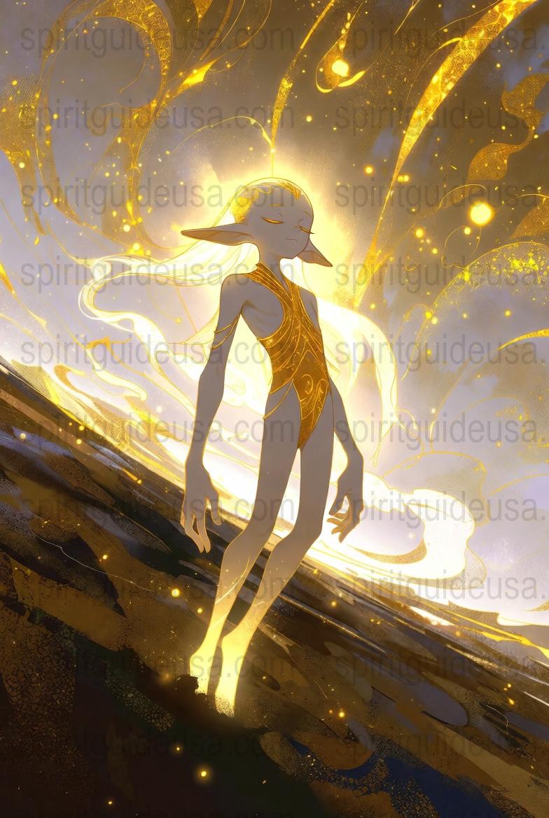 Fantasy Art Print, Ethereal Creature, Golden Swirls, Mystical Decor, Wall Art, Modern Illustration, Vibrant Poster, Unique Gift Idea