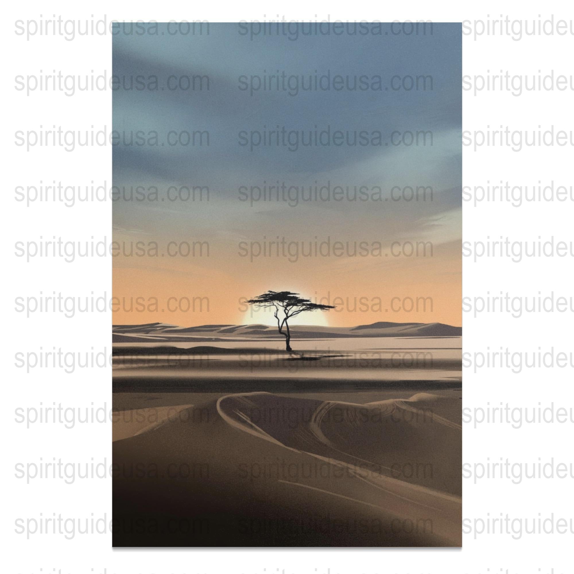 Serene Desert Sunset Canvas Print, Tree Silhouette Wall Art, Tranquil Home Decor
