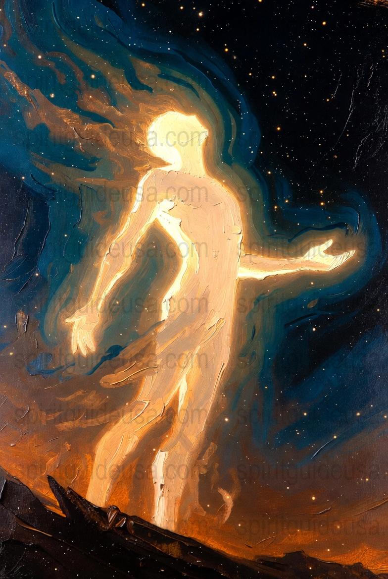 Abstract Cosmic Art Print, Starry Sky and Human Figure, Mystical Wall Decor, Celestial Painting