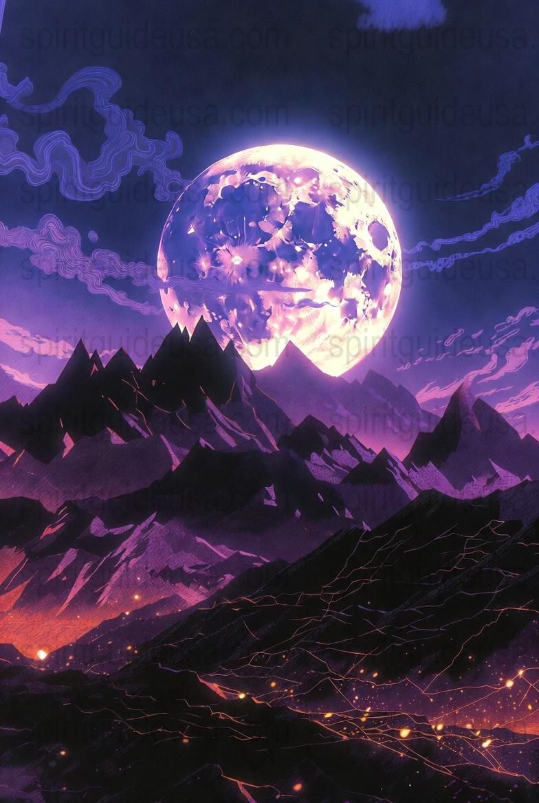 Mystical Moonlit Mountain Art Print, Fantasy Galaxy Landscape, Purple Night Sky Poster, Home Decor Wall Art