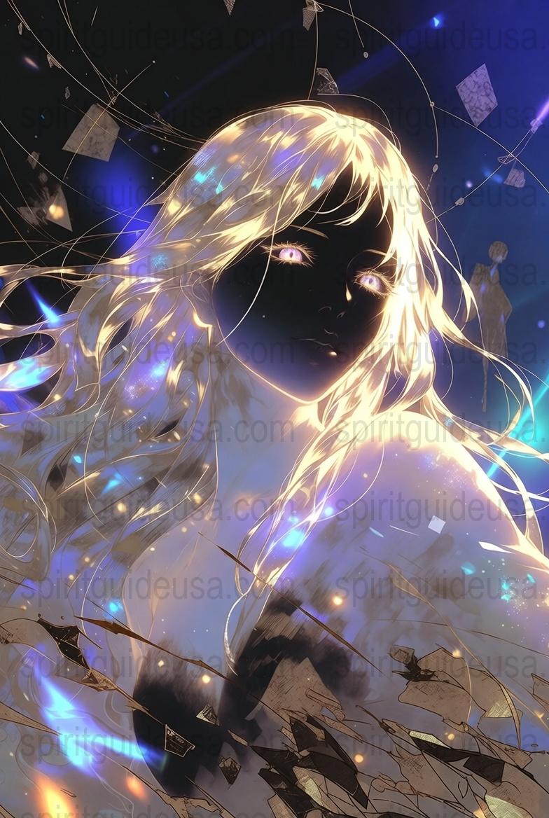 Anime Art Print, Mystical Blonde Girl, Luminous Eyes, Starry Night Background, Fantasy Poster