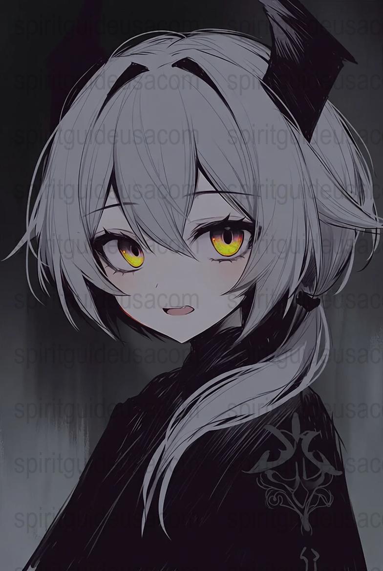 Anime Character Art Print, Monochrome Witch Girl with Yellow Eyes Poster, Gothic Home Decor Wall Art