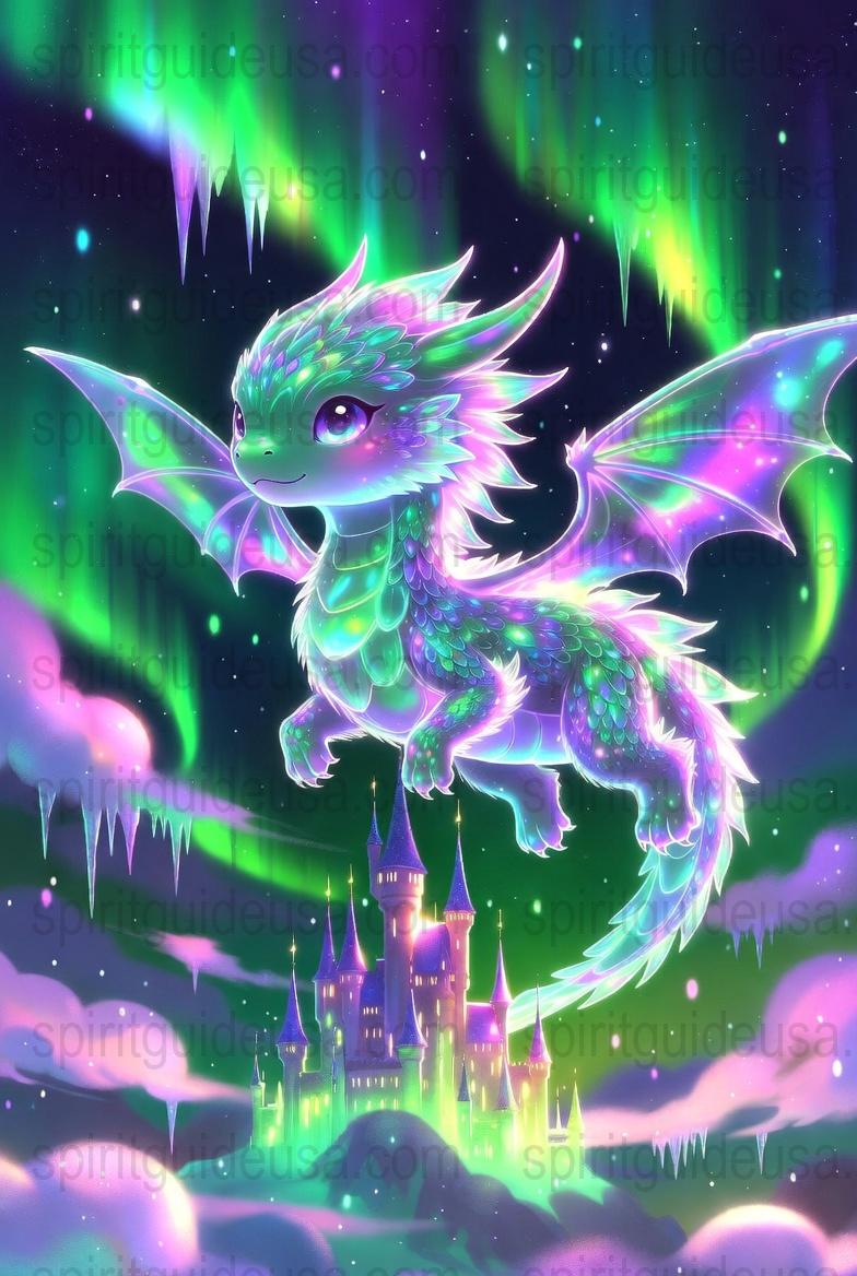 Fantasy Dragon Art Print, Mystical Castle Night Sky, Colorful Magical Creature Poster, Home Decor Wall Art