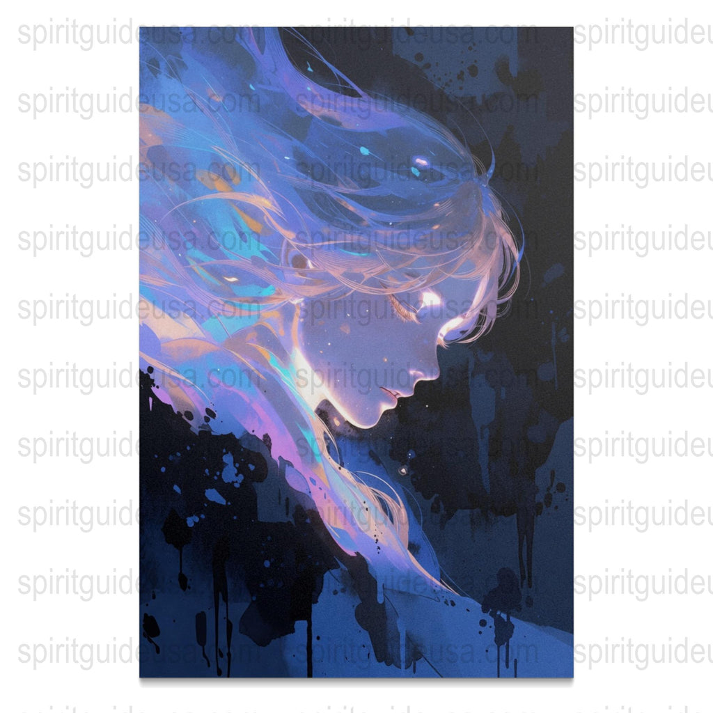 Colorful Abstract Fantasy Art Print, Ethereal Woman Portrait, Blue Pink Wall Decor, Mystical Bedroom Canvas Art