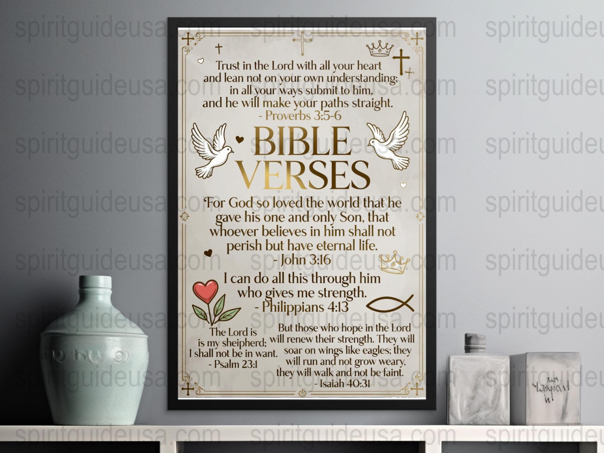 Inspirational Bible Verses Wall Art, Christian Home Decor, Scripture Quotes Print, Religious Gift, Proverbs, John, Psalms, Isaiah Framed