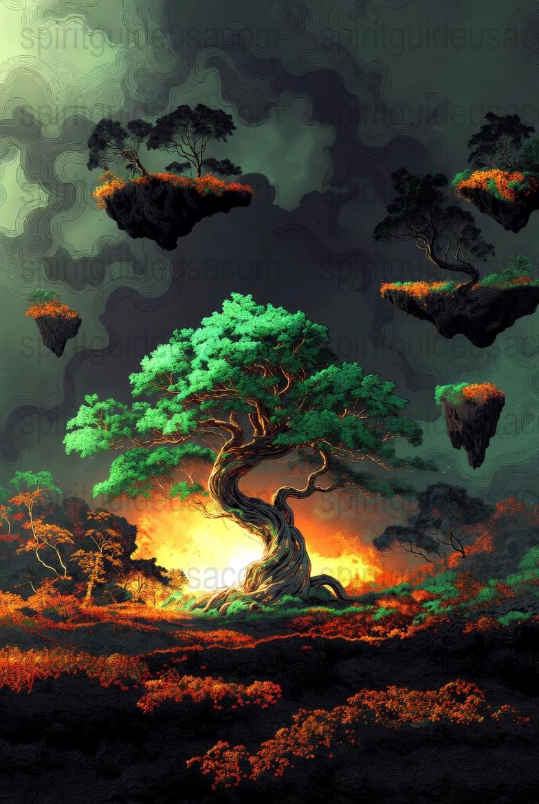 Fantasy Floating Islands Poster, Mystical Tree Art Print, Vivid Colors Home Decor, Surreal Nature Wall Art