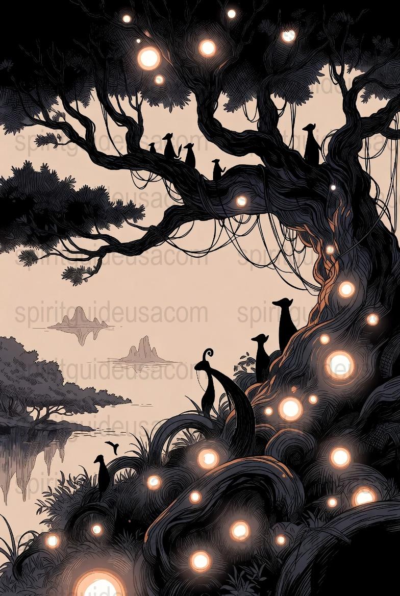 Enchanted Forest Night Print, Magical Tree with Glowing Lights, Mystical Artwork, Fantasy Nature Illustration, Wall Decor