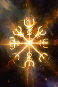 Mystical Glowing Vegvisir Symbol Canvas Print, Nordic Runes Wall Art, Spiritual Home Decor, Illuminated Norse Mythology Artwork