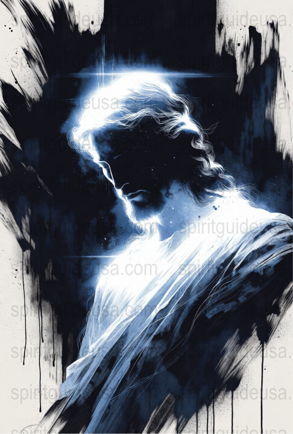 Blue and White Abstract Art Print, Modern Spiritual Wall Decor, Mystical Energy Artwork