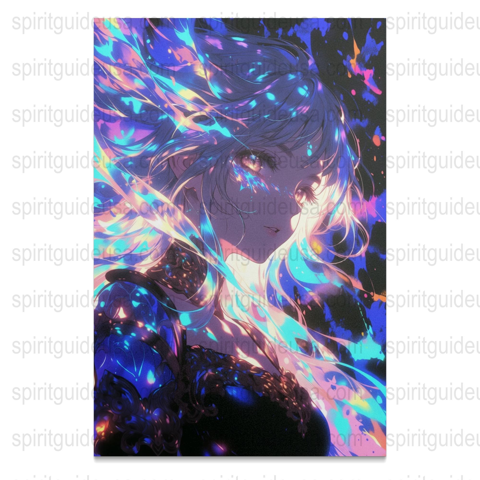 Anime Wall Art Print, Vibrant Fantasy Girl Poster, Colorful Abstract Bedroom Decor, Manga Style Modern Artwork