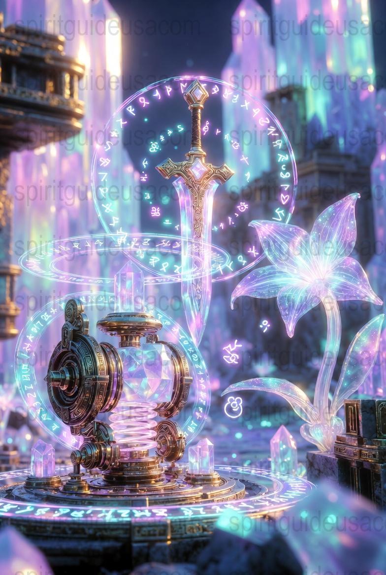 Magical Light Crystal Compass Fantasy Art Print, Enchanted Realm Poster, Mystical Decor, Spiritual Healing Artwork