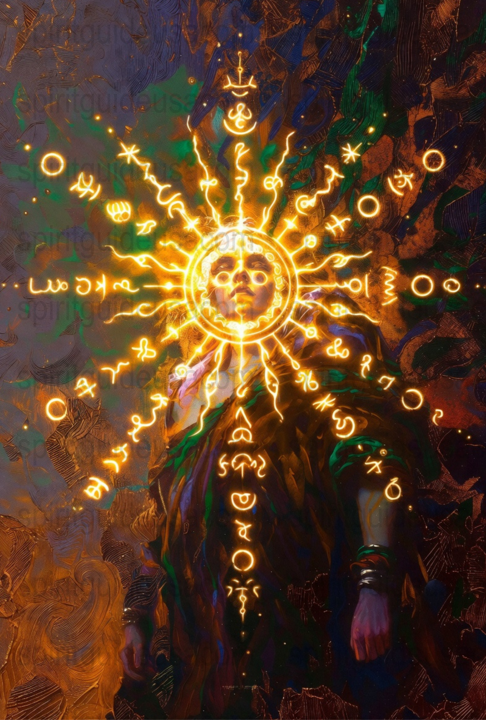 Mystical Alchemical Art Print, Cosmic Sorcerer with Symbols, Vibrant Esoteric Wall Decor, Spiritual Poster, Occult Gift Idea