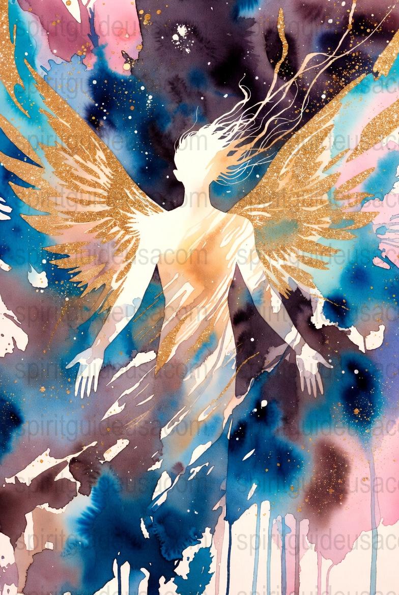 Angelic Watercolor Art Print, Celestial Winged Figure, Ethereal Home Decor, Spiritual Wall Art, Fantasy Painting, Gift for Dreamers