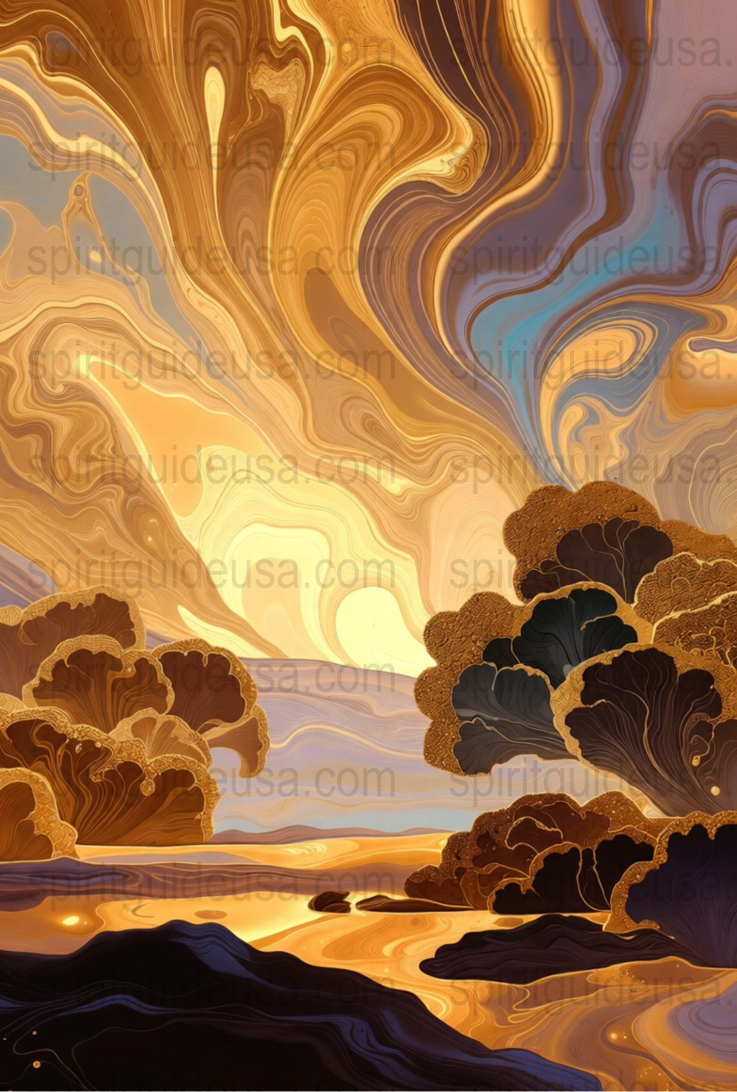 Abstract Golden Swirl Canvas Print, Modern Luxe Wall Art, Vibrant Home Decor, Unique Office Artwork, Bold Landscape Illustration