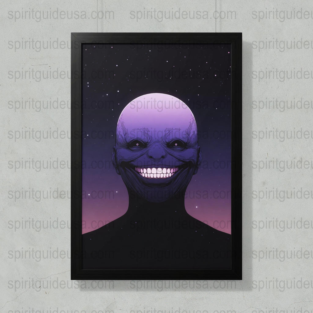 Surreal Smiling Face Poster, Dark Purple Cosmic Art, Modern Home Decor Wall Art, Unique Gift Idea, Space Theme Illustration