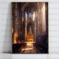 Gothic Cathedral Interior Print, Vintage Church Architecture Poster, Religious Art Wall Decor, Sunlit Sanctuary Photo