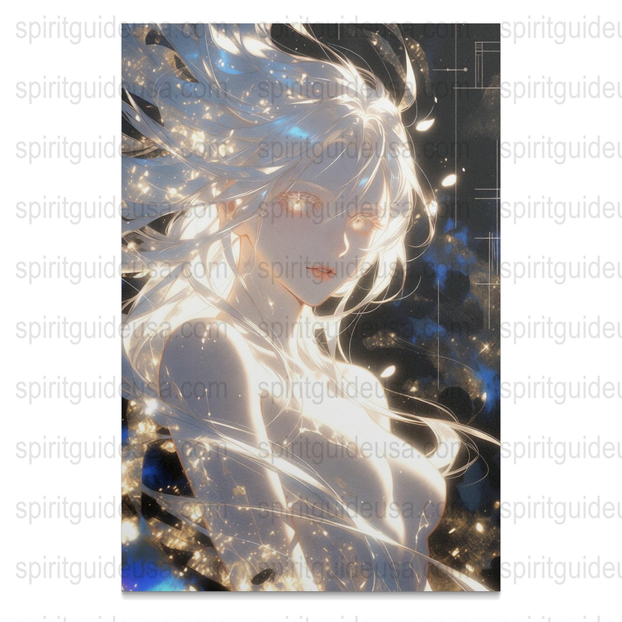Fantasy Art Print, Ethereal Woman with Glowing Lights, Dreamy Wall Decor, Mystical Fairy Artwork, Enchanted Bedroom Aesthetic