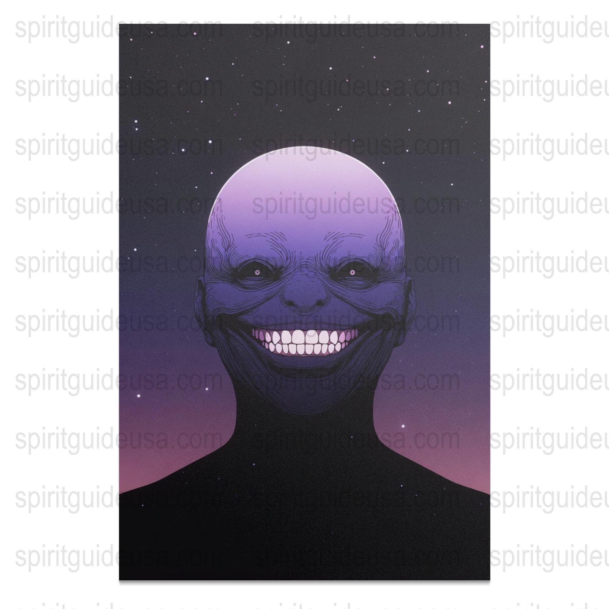 Dark Cosmic Art Print, Smiling Alien Face, Surreal Galaxy Wall Decor, Space-Themed Room Poster