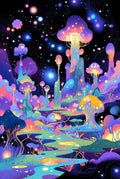 Psychedelic Mushroom Forest Poster, Vibrant Space Art Print, Fantasy Wall Decor, Colorful Nature Illustration, Home Decor Artwork
