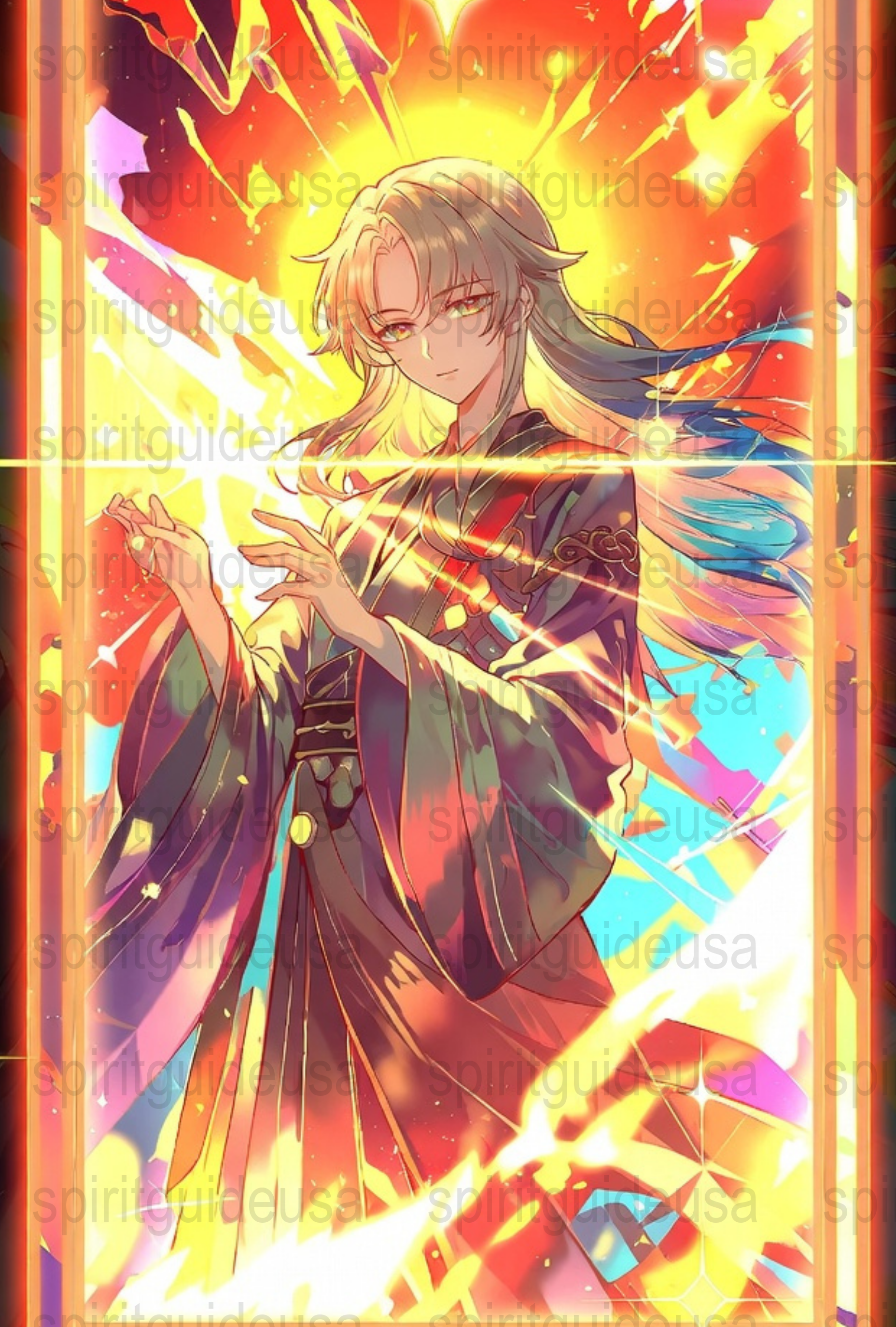 Vibrant Anime Wizard Poster, Colorful Magical Character Art Print, Fantasy Wall Decor, Unique Gift for Anime Fans