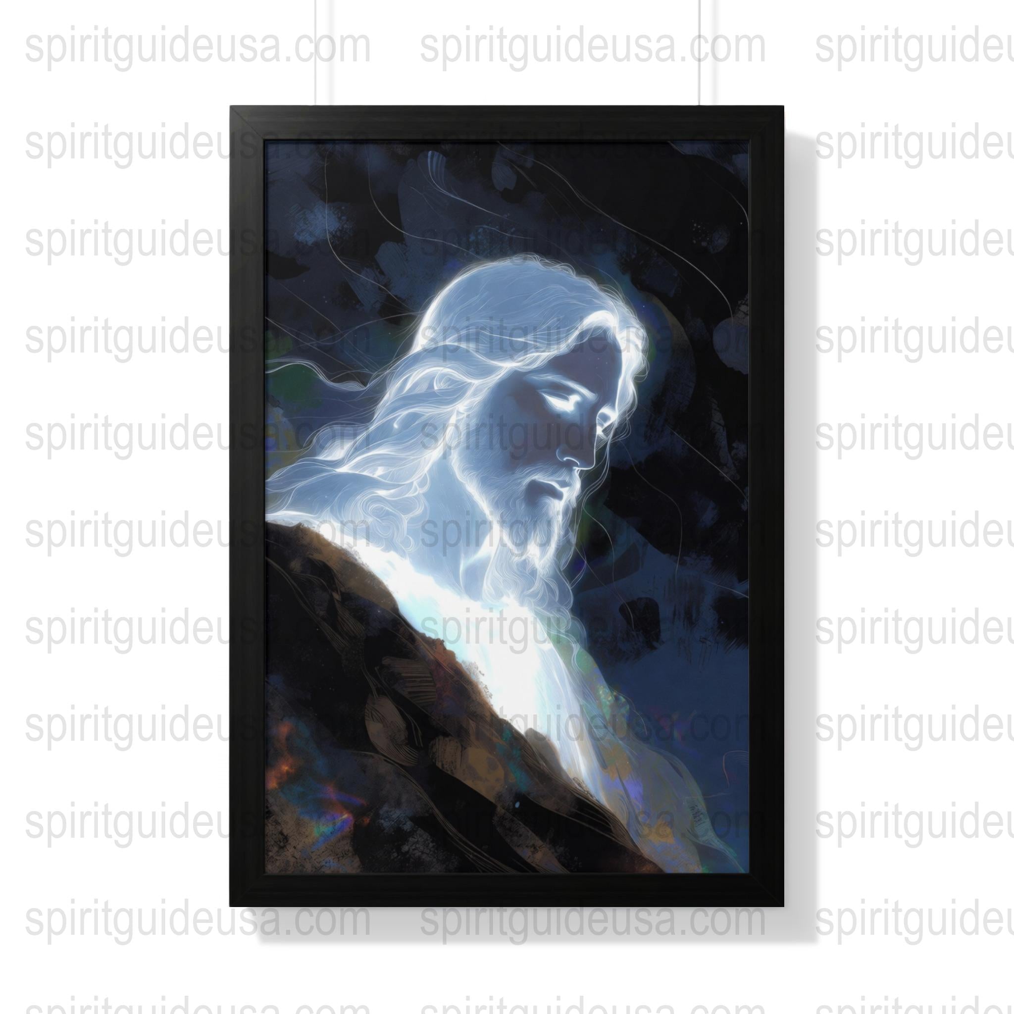 Mystical Art Print, Spiritual Guide, Ethereal Blue Glow Poster, Visionary Wall Decor, Framed Celestial Artwork