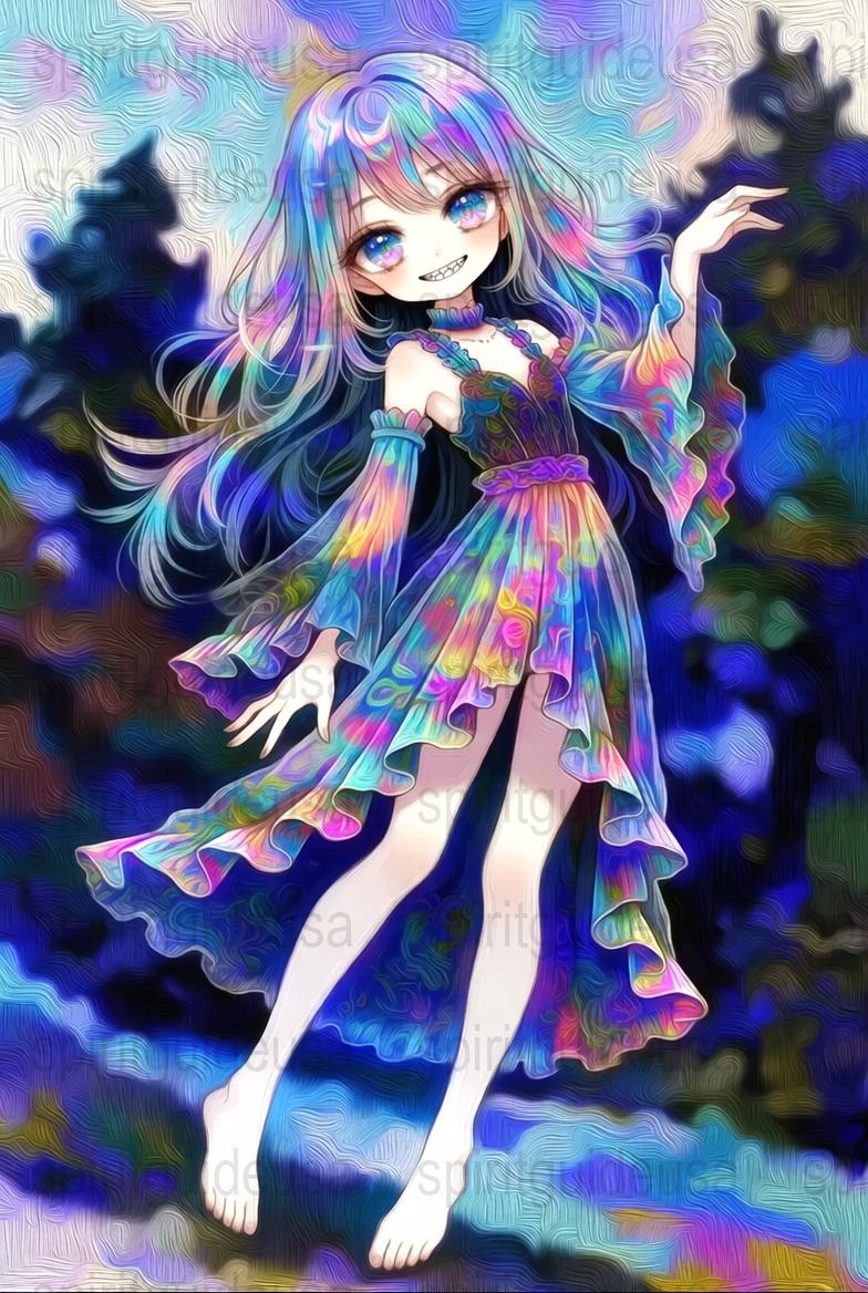 Colorful Anime Girl Art Print, Vibrant Fantasy Wall Decor, Unique Digital Illustration Poster