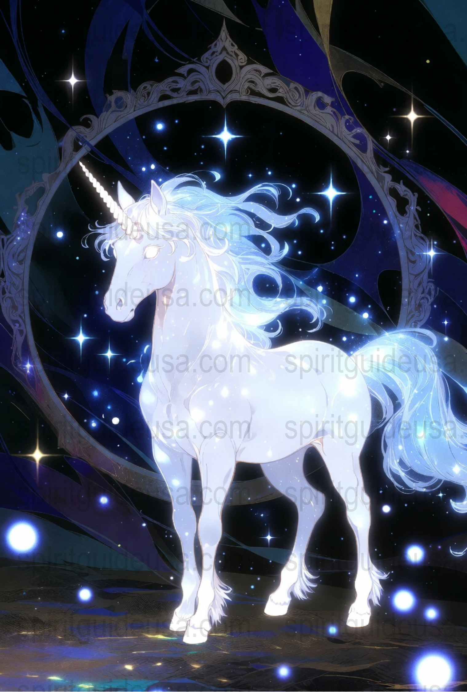 Mystical Unicorn Art Print, Celestial Fantasy Wall Decor, Moonlit Magical Creature Poster