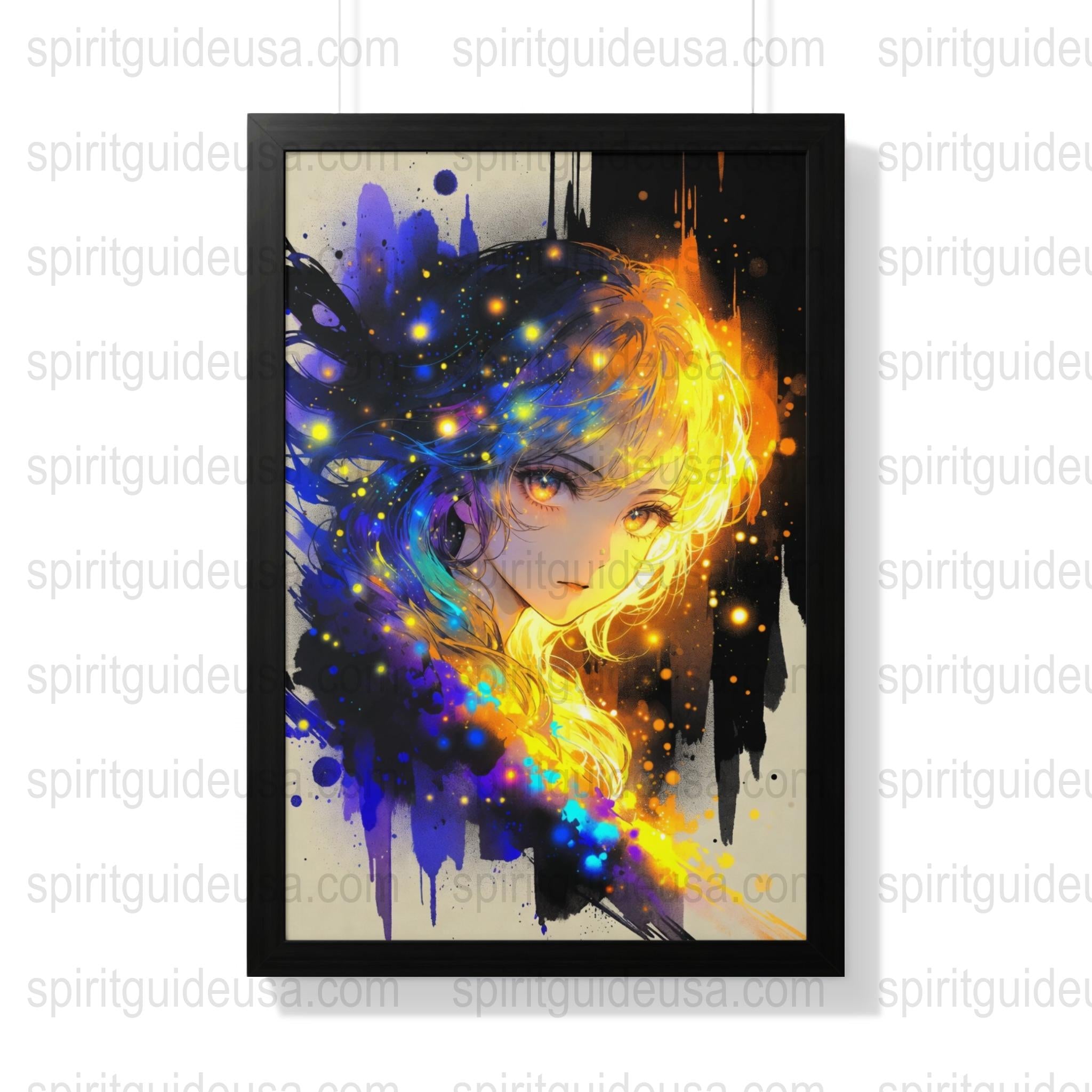 Colorful Fantasy Art Print, Vibrant Cosmic Girl Portrait, Space-Themed Wall Decor, Framed Artwork for Home and Office