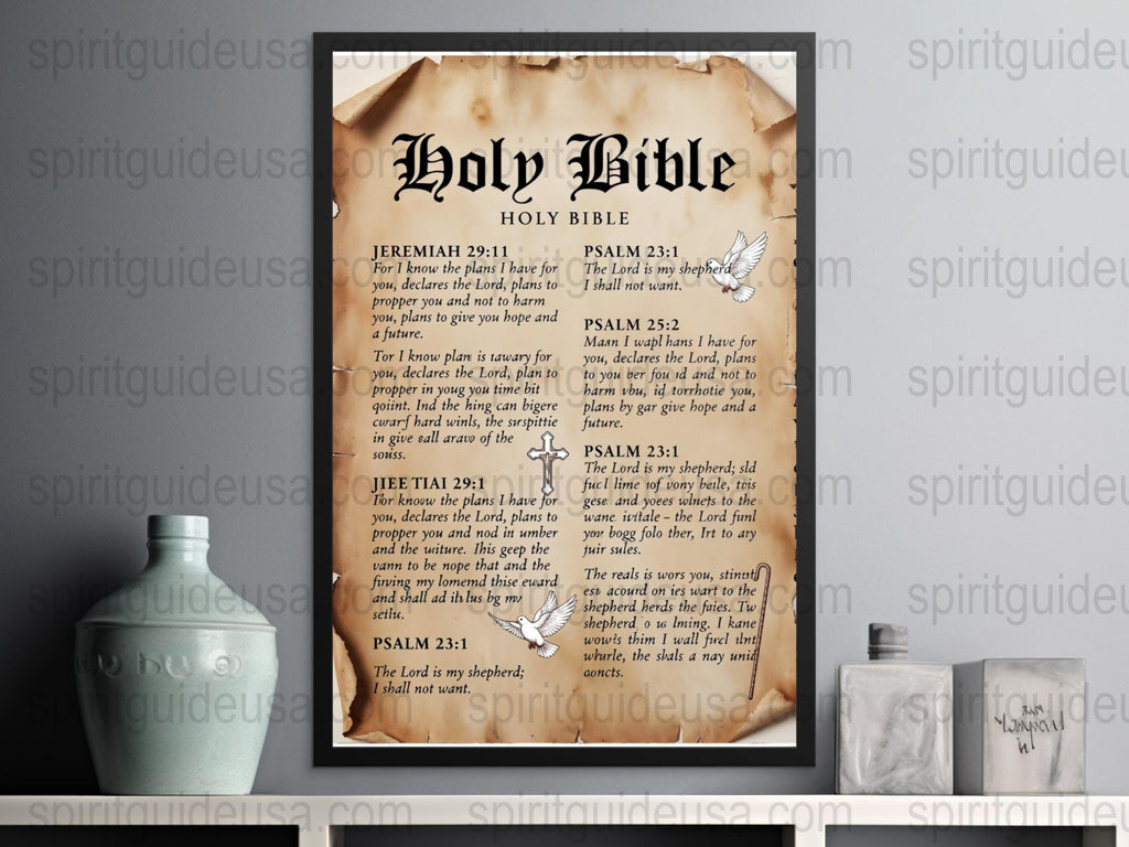 Vintage Holy Bible Poster, Psalm and Jeremiah Quotes, Religious Wall Art Decor