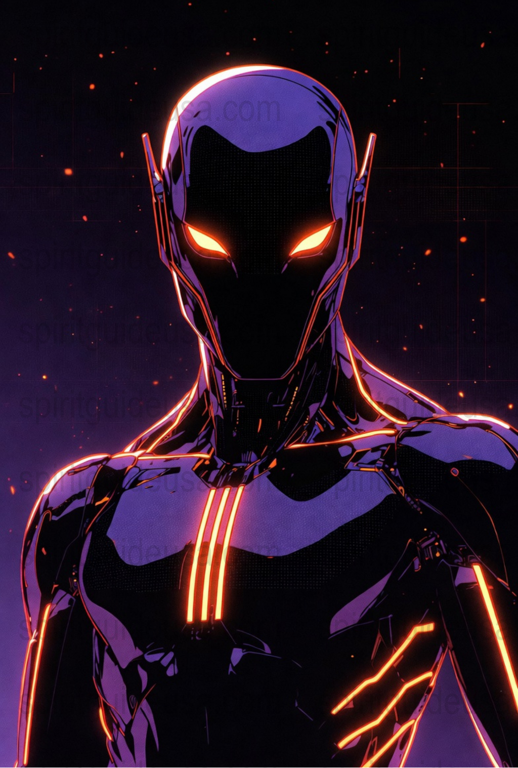 Cyberpunk Neon Mask Poster, Futuristic Sci-Fi Wall Art, Vibrant Red and Purple Home Decor, Unique Modern Digital Illustration