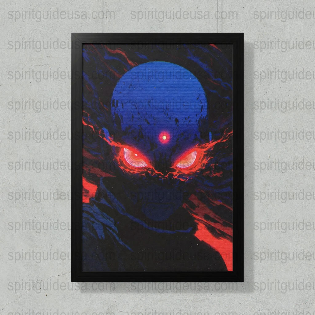Gothic Skull Art Print, Red Eyes Dark Fantasy Wall Decor, Spooky Home Decoration, Framed Poster for Halloween